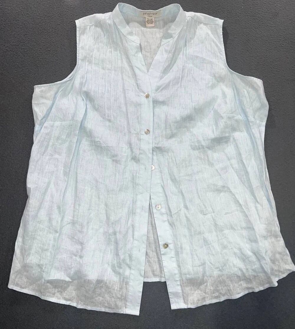 Paraphrase Womens Top Blouse Sleeveless 100% Linen Bottom Dawn Size 2X A009318